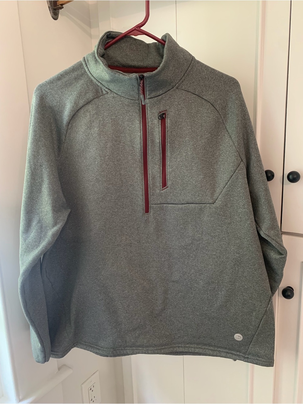 L.L. Bean Gray Quarter-Zip Pullover with Maroon Trim